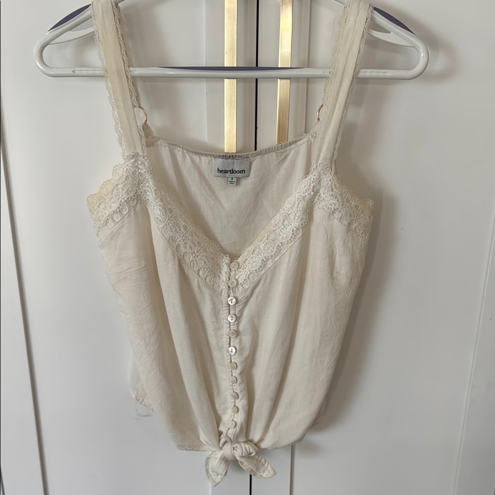 Cream Lace Trim Button-Down Tank Top